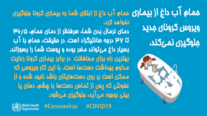 حمام آب داغ از بیماری ویروس کرونای جدید جلوگیری نمی‌کند.